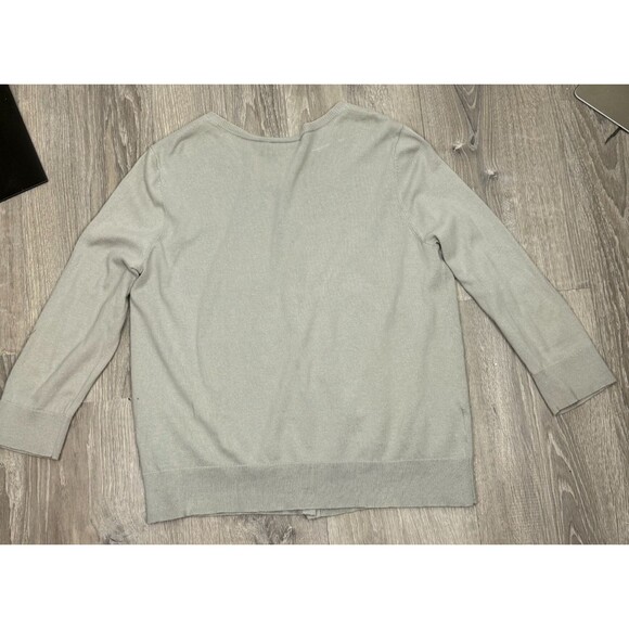 Ann Taylor Loft Cardigan XL Gray Cotton 3/4 Sleeve Preppy Sweater Cottagecore - Picture 2 of 5